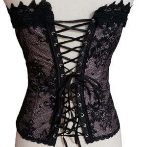 Frederick's of Hollywood Black and Pink Lace Corset